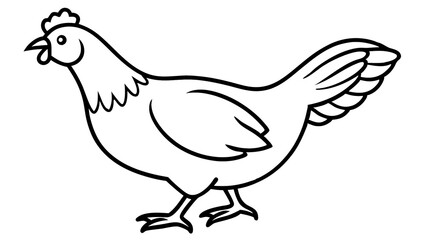Fototapeta premium A Cheerful Hen In Profile, Ready For A Farm Day, Depicted In Simple Black Line Art