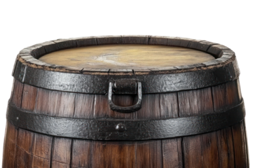 wooden barrel with iron rings isolated