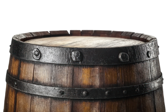 wooden barrel with iron rings isolated