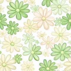 Seamless pattern with Light Spring Green and Beige Floral Pattern Design with Daisy Flowers Gentle and Delicate