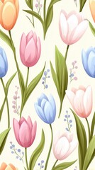 Obraz premium Seamless pattern with Pastel Tulips Floral Arrangement Delightful Elegance and Springtime Charm in Seamless Pattern Design