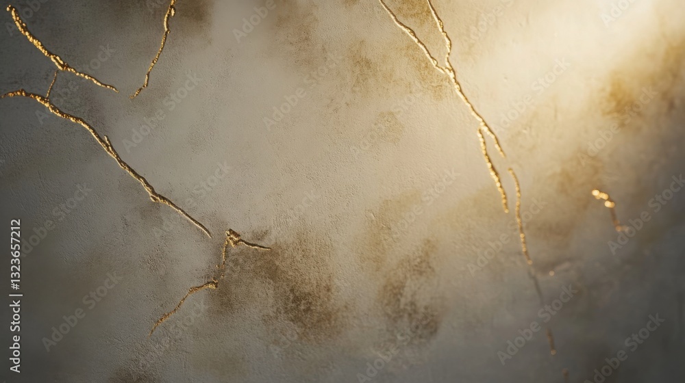 Poster a hand-applied lime plaster wall in a soft neutral tone, with delicate golden lines subtly embedded 