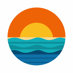 Sunset or sunrise in the ocean, natural landscape on white background.