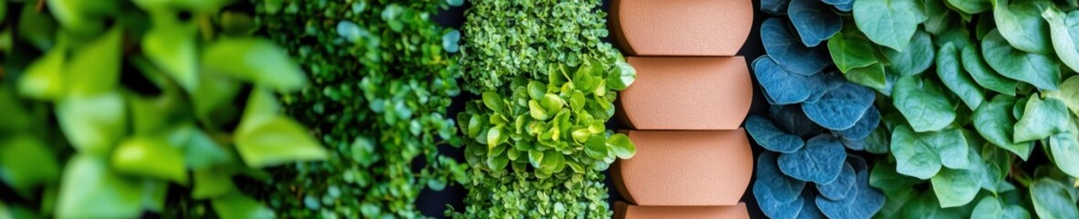 Fototapeta premium Urban Green Revolution Modular Vertical Herb Garden - Sustainable Living Design for Compact Spaces, Eco-Conscious Food Production and Modern Biophilic Architecture