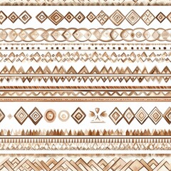 Seamless pattern with Watercolor Boho Border Pattern with Ornamental Geometric Designs in Earthy Neutral Tones for Textiles