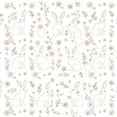 Seamless easter pattern, Seamless Easter Pattern with Cute Eggs and Bunnies on White Background, minimalist easter pattern