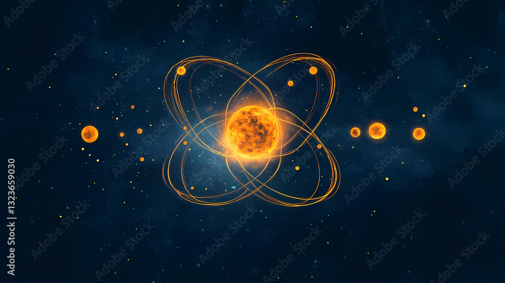 Poster atomic structure with electrons orbiting a nucleus