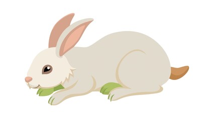 Obraz premium A Gentle White Bunny Resting Peacefully In A Soft, Illustrated Style With Pastel Colors And A Simple Background