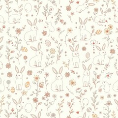 Seamless easter pattern, Seamless Easter Pattern with Cute Eggs and Bunnies on White Background, minimalist easter pattern