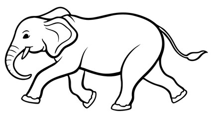 Obraz premium A Majestic Elephant Gracefully Strides Across The Page In A Simple, Elegant Line Drawing, Showcasing Its Powerful Presence With Clean Black Lines Against A Stark White Backdrop