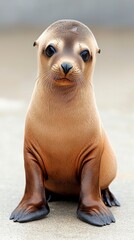 Fototapeta premium Adorable Tan and Brown Sea Lion Pup on Sandy Beach