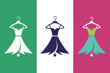 Vector Silhouette Logos: Stylish Dress on Hanger for Fashion Boutiques