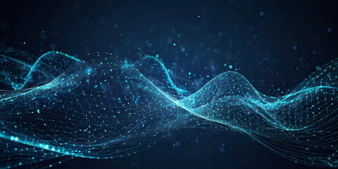 abstract blue background, Abstract blue background with glowing wavy lines and dots for technology, digital data transfer or communication concepts, Digital cyberspace with particles and digital data 
