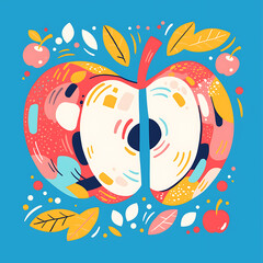 Fototapeta premium Apple picture cartoon 2D, a beneficial fruit, is used as an illustration for advertising.