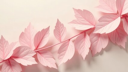 Fototapeta premium Delicate Pink Leaf Branch on Pale Background A Serene Floral Design Element for Elegant Projects