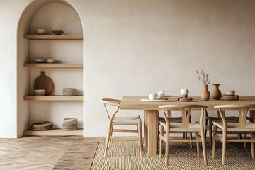 Home mockup, nomadic boho interior background with rustic decor