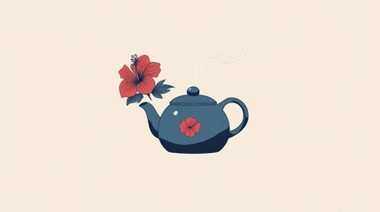 Hibiscus tea steaming in teapot, minimalist background, calming, website banner