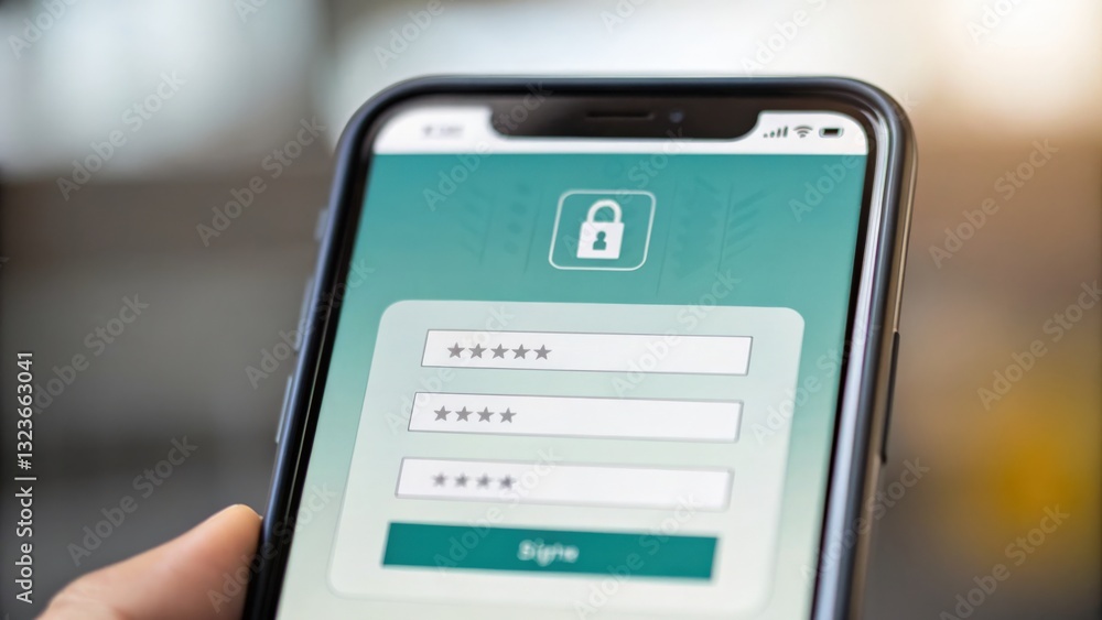 Aufkleber protect prevention policy concept. login screen on a smartphone with password fields and a padlock i