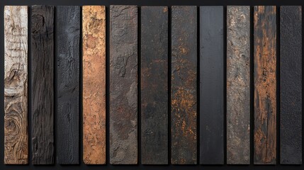 Varied Textures of Natural Wood Panels on Dark Background