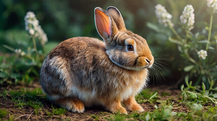 Fototapeta premium rabbit in the grass, Cute little rabbit animal illustration vector design