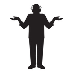 I Don't Know Shrugging Oldman silhouette, embracing uncertainty - Oldman illustration - Minimalist Shrugging Oldman vector - Perplexed figure
