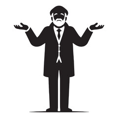 Nonchalant Shrugging Oldman silhouette, untroubled by the world - Oldman illustration - Minimalist Shrugging Oldman vector - Carefree elder
