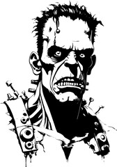 Fototapeta premium SVG vector features a classic Frankenstein�s Monster. Vintage Monster Portrait in Bold Black and White Style