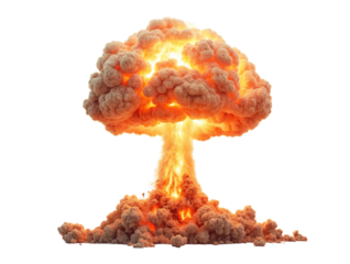 Nuclear explosion, powerful with a mushroom cloud rising up isolated on the transparent background