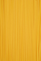 A close-up, top-down view of uncooked spaghetti strands arranged in parallel, showcasing their golden yellow hue and linear texture