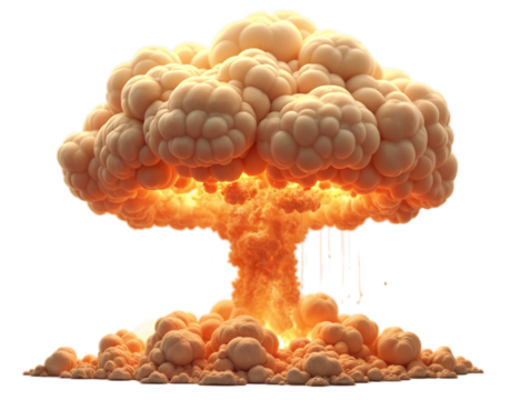 Nuclear explosion, powerful with a mushroom cloud rising up isolated on the transparent background