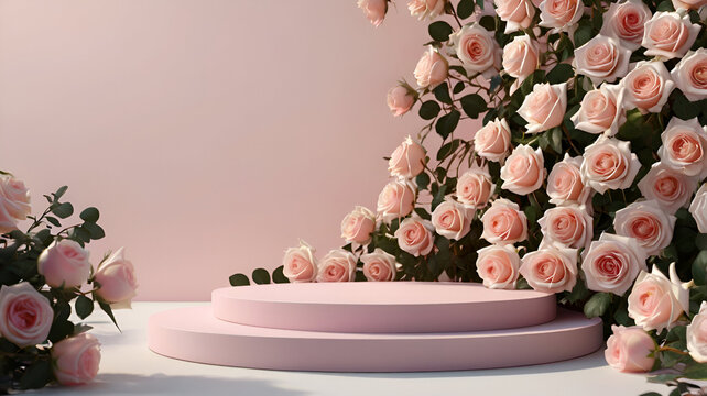 Podium background flower rose product pink 3d spring table beauty stand display nature white. Garden rose floral summer background podium cosmetic valentine easter field scene gif purple dayang