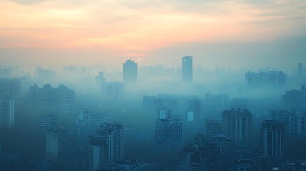 Fototapeta premium Misty cityscape sunrise.