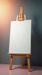 Blank canvas on an easel with gradient background for artistic creativity and inspiration, copy space