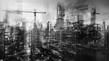 Fototapeta premium Construction crane, buildings, action. Generative AI