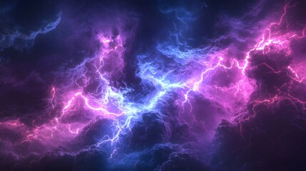 Electric lightning illuminating the clouds with purple and blue hues
