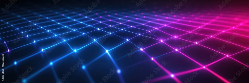 Aufkleber Discover a modern abstract digital pattern with glowing neon lines creating a sleek blue and purple grid design against a dark gradient background