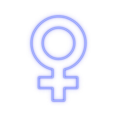 Neon blue outline ♀ female gender symbol on transparent background