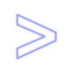 Neon blue outline > greater-than sign on transparent background