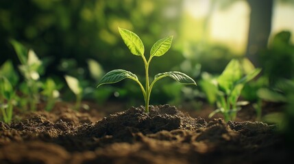 A young seedlings sprouting from a soil.