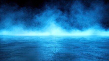 Fototapeta premium A serene blue mist envelops a calm water surface, creating a tranquil and mysterious atmosphere.