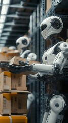 Fototapeta premium A humanoid robot operating in a warehouse.