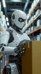 A humanoid robot operating in a warehouse.