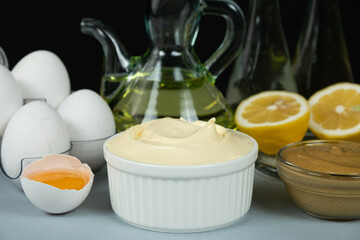 Classic traditional white mayonnaise in a bowl
