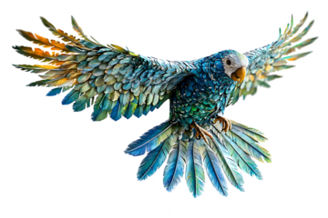  green flying parrot isolated on white background PNG. AI GENERATED