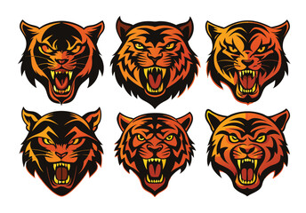 Fototapeta premium Tiger head mascot collection, tiger icon set. Vector illustration