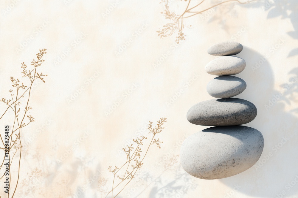 Leinwandbilder Balanced arrangement of smooth pebbles with soft pastel gradients and contrasting natural elements creating a tranquil Zen-inspired atmosphere