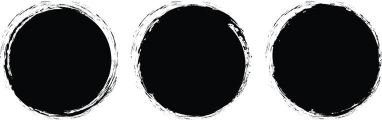 Set of round grunge circles shapes on a white background. Grunge round shapes. Grunge banner and paint brush stamps. 