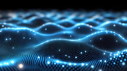 Blue Abstract Waves and Dots on a Dark Background