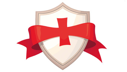 Obraz premium Shield with red ribbon and cross design