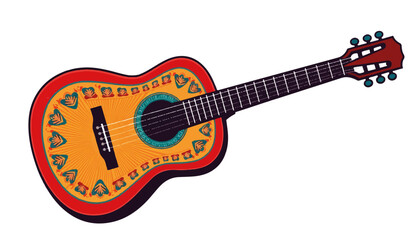 Colorful acoustic guitar illustration on white background